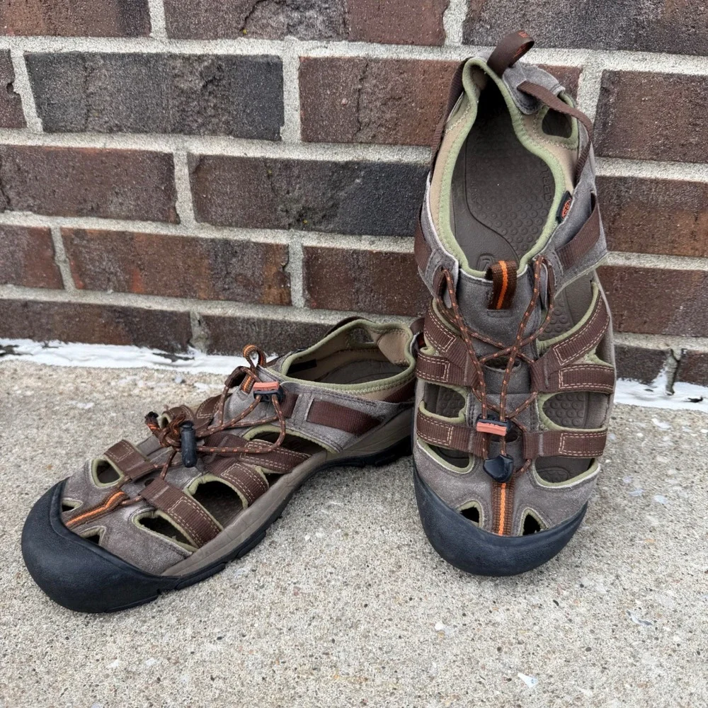 KEEN Newport H2 Mens Brown Olive Orange Sport Hiking Sandals Toe Guard Size 10.5